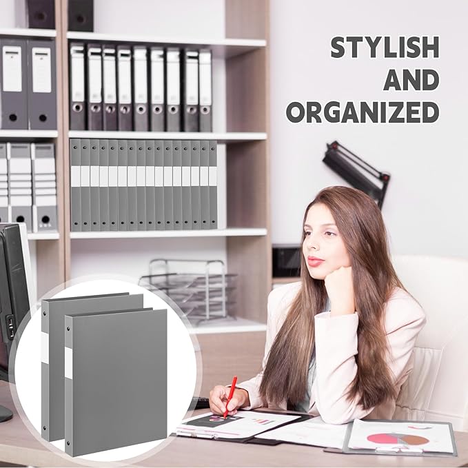 Henoyso 48 Pcs 3 Ring Binder 1/2'' Round Fits Letter Size 8.5'' x 11'' Paper Plastic Flexible Binder Holds 140 Sheets with 1 Pockets Versatile Organizer for Home Office School (Gray)