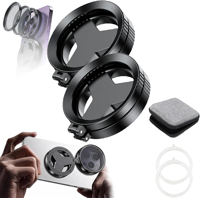 Anti-Glare Magnetic Phone Filter,2"/52mm Cpl Anti-Reflection Polarizing Filter,Quick Mount,Foldable Portable Polarizing Lens Attachment,Anti-Glare, Reduces Reflections Enhances Colors (2Pcs)