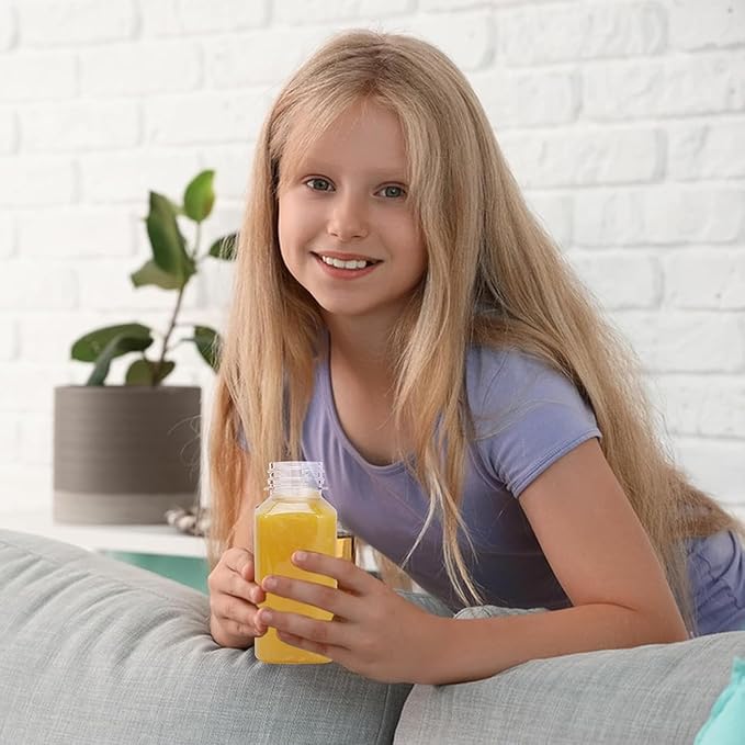 OBKJJ 40 pcs 8oz Pcs Juice Bottles, Juice Bottle with Caps Reusable Empty Clear Bottles with Label, Funnel, Brush Bulk Beverage Containers for Juicing, Drinking, Smoothie and Other Beverages (8-OZ)