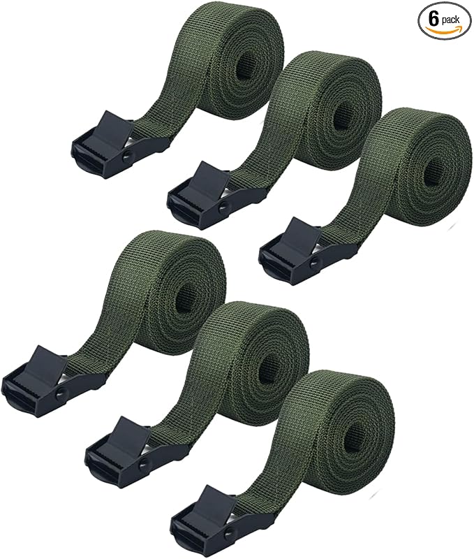 VRBELNI Trail Camera Strap Adjustable Long Outdoor Equipment Straps 6.5FT 6 Pack, Gear Hunting, 400 lbs Tension Stainless Steel Cargo Strap Lashing Locking Kayak, Surfboard, Truck, Bike, 6.5 Feet Each
