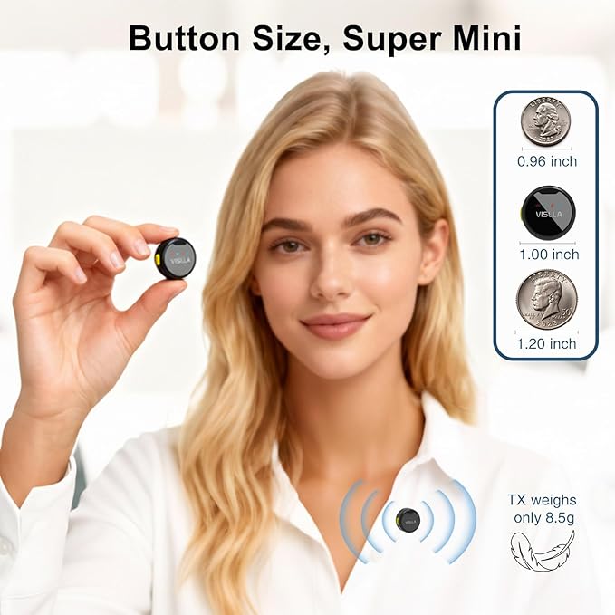 Vislla Mini Microphone for iPhone, iPad & Android,12H Battery, Noise Reduction Wireless Lavalier Microphone, Clip On Lapel Mic for Vlogging/YouTube/Tiktok/Streaming/Interview/Video Recording