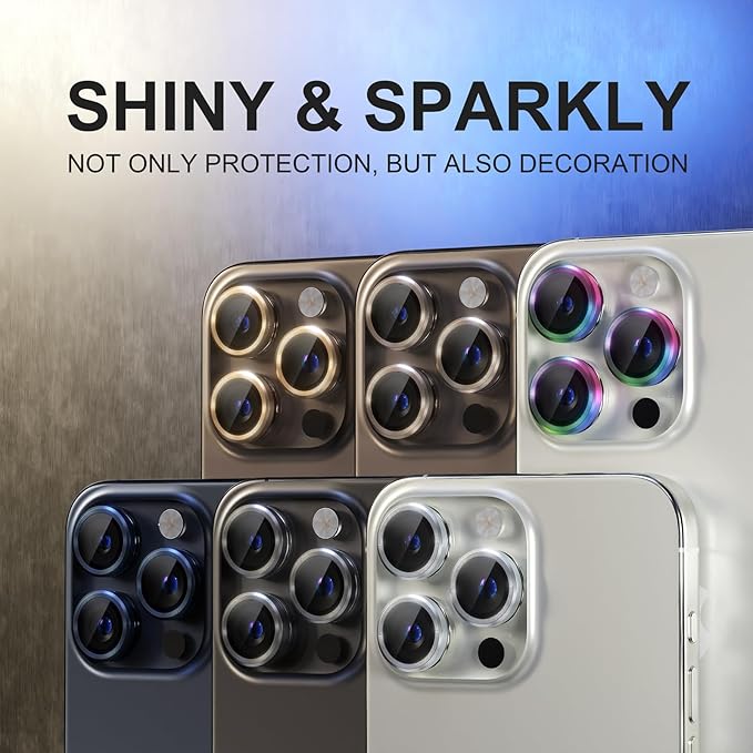 Choiche Compatible for iPhone 15 Pro/iPhone 15 Pro Max Camera Lens Protector, 9H Tempered Glass Camera Cover Screen Protector Metal Ring Decoration Accessories (Black)