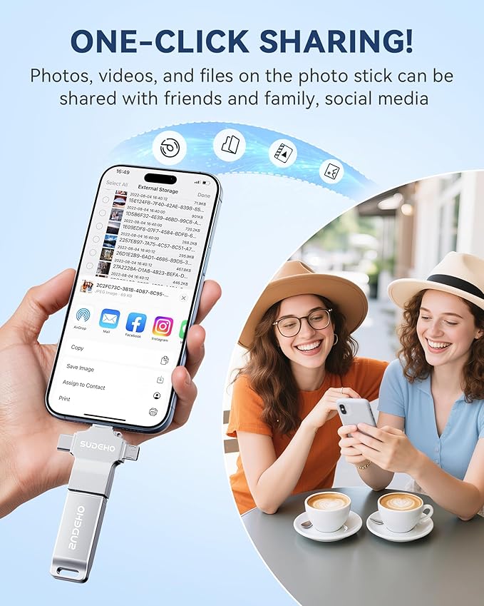 MFi Certified Photo Stick 512GB USB Flash Drive for iPhone, 4 in 1 External Memory Thumb Drive for Picture Video Saver and Backup, High Speed Memory Stick USB Drive for iPhone/iPad/Android/PC (Silver)