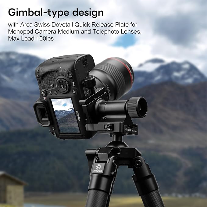Monopod Gimbal Head with Arca-Swiss Dovetail Quick Release Plate | Rapid Side-Saddle Tilt Adjustment for Telephoto Lenses | Tripod Mount | Professional Photography & Video Gear for DSLR/Camcorders