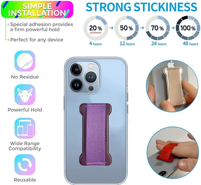Phone Grip Strap Holder for Hand, Universal Finger Strap Phone Holder, Finger Selfie Grip Compatible with Most Smartphones (Deep Purple) -2PC