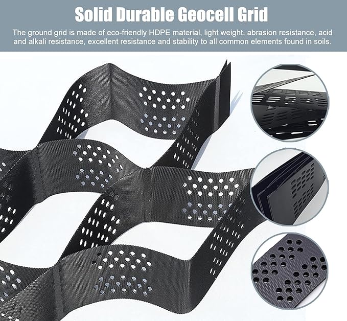 Heavy Duty Gravel Stabilizer Grid for Driveways & Retaining Walls, Foldable Honeycomb Geocell System, 10m x 6m (33ft x 19.5ft) Ground Grid for Slope & Yard