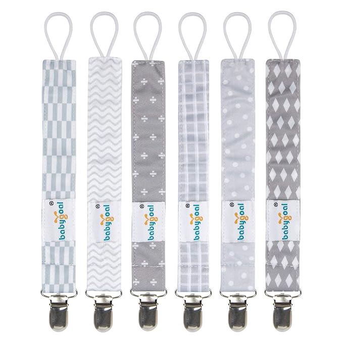 babygoal Baby Pacifier Clips, 6 Pack Pacifier Holder for Boys and Girls Fits for Most Pacifiers and Binkies 6MP09
