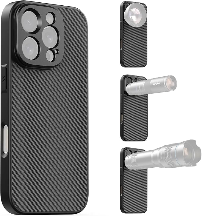 APEXEL 17MM Thread Lens Phone Case Compatible for iPhone 16 Pro, Compatible with All Telephoto Macro Lenses with 17mm Thread Black
