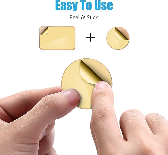 WixGear Mount Metal Plate with Adhesive for Magnetic Cradle-Less Mount -X4 Pack 2 Rectangle and 2 Round (Compatible with Magnetic mounts) (Gold)