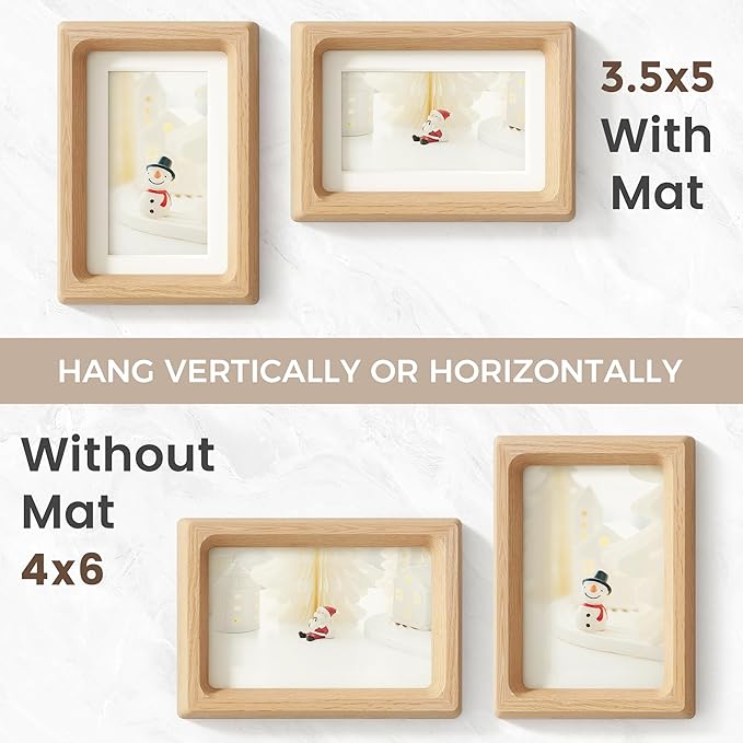 4x6 Picture Frame, USA-Sourced Natural Oak Wood Photo Frame with Tempered Glass, Handcrafted Rounded Corner 4 x 6 Wooden Frame Matted to 3.5x5 Photos, Wall or Tabletop Display