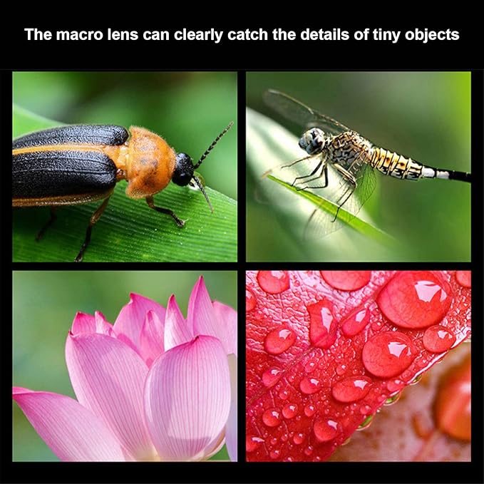 Phone Lens, 2 in 1 Clip on 0.45x Wide Angle+12.5X Macro Lens, Universal HD Camera Lens Kits for Mobile Phones, Tablets, for Picture Video Taking, with Storage Bag (Black)