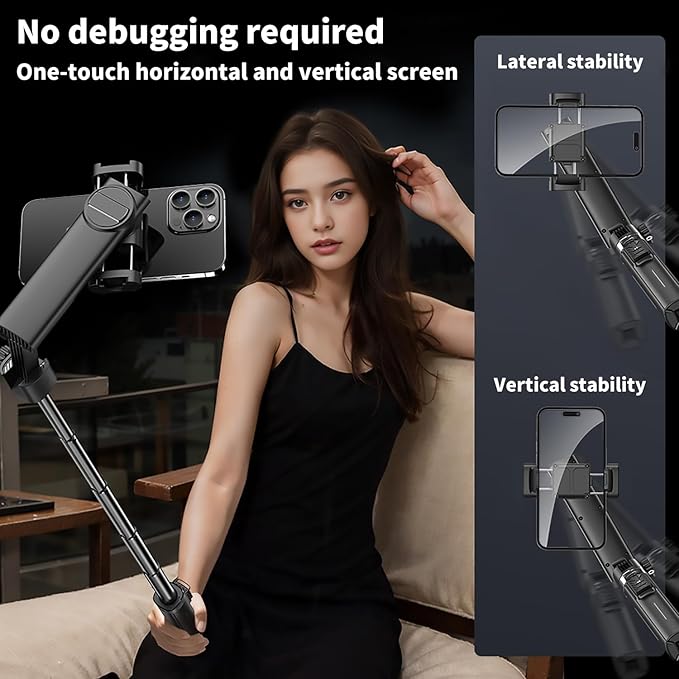 iPhone Gimbal Stabilizer, Estabilizador de Celular Profesional, Android Smartphone Aluminum Extendable Selfie Stick Tripod, 360° Automatic Rotation, Auto Balance for Live Video Recording, Vlogging