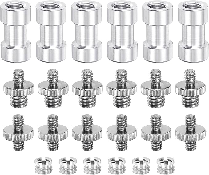 MECCANIXITY Camera Screw Mount Set, 1/4 Inch Double End Screw, 1/4 to 3/8 Inch Double End Screw, Female Screw for Camera, Tripod Screw Adapter, Monopod, Flash Light