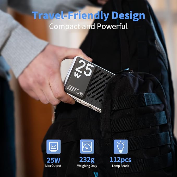 ZHIYUN CINEPEER CM25 25W LED Video Light, Pocket-Sized Mini Portable Gifts for Photographyers Light on Camera, Dimmable 2700K-6200K•CRI≥96•TLCI≥97,Built-in 2 * 2000mAh Rechargeable Batteries