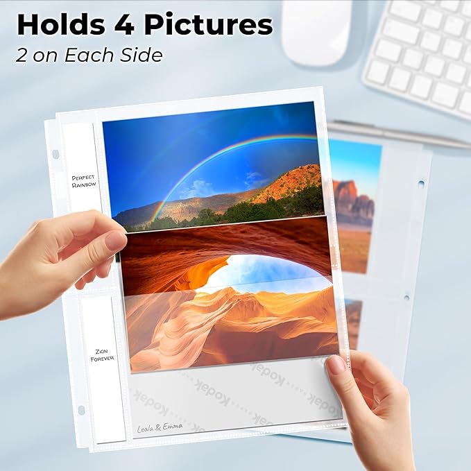 Dunwell 5x7 Photo Sleeves for 3-Ring Binder, (10 Pack) for 40 Pictures, Each Sheet Protector Holds Four 5 x 7 Pictures or Postcards, Acid-Free Poly Plastic Photo Album Refill Pages
