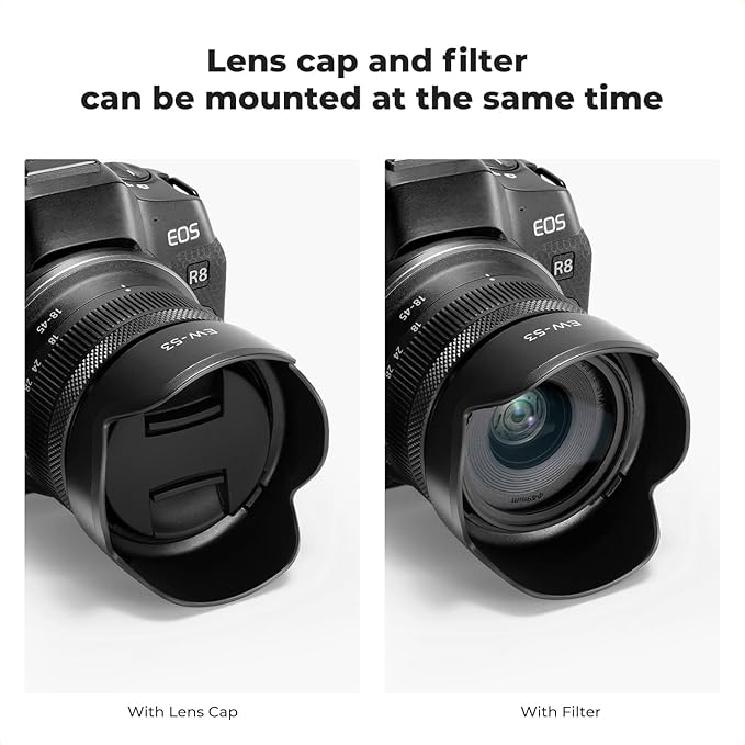 K&F CONCEPT Lens Hood Compatible with Canon EF-M 15-45mm f/3.5-6.3 is STM & RF-S 18-45mm f/4.5-6.3 is STM Lens, Snap on Camera Lens Shade Replaces EW-53 Hood