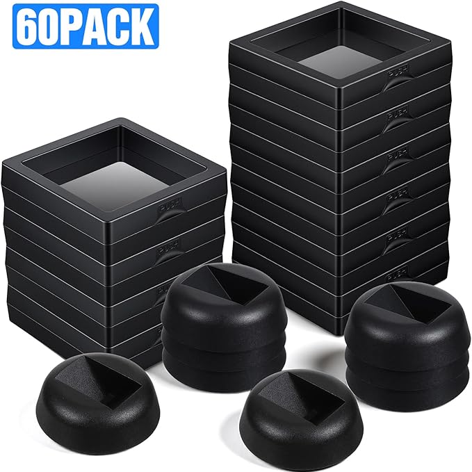 60 Pcs 3D Floating Display Case with Stand, 2.8 x 2.8 x 0.8 Inch Black Challenge Coin Display Case Clear Film Jewelry Storage Holder for Jewelry, Specimen, Rock