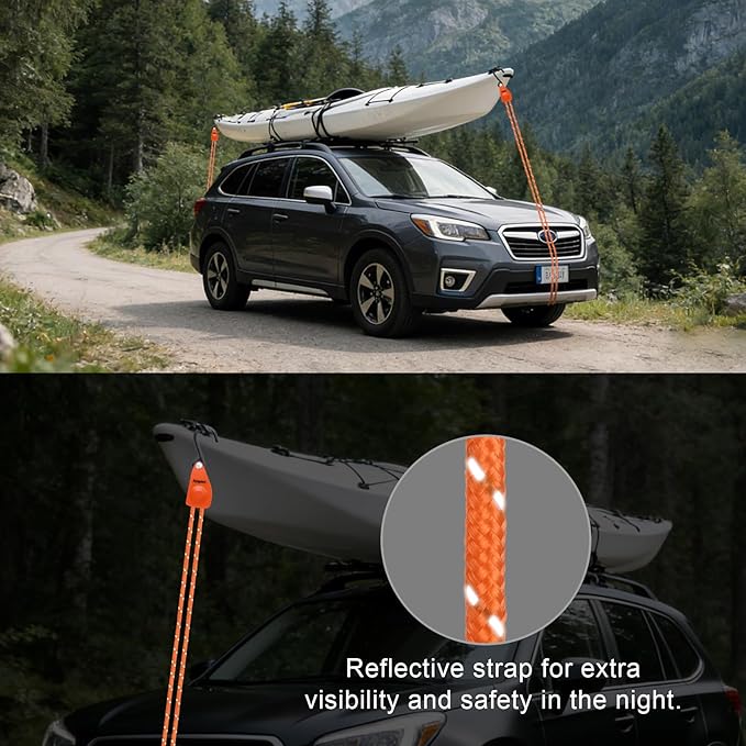 Ayaport Kayak Rope Tie Down 1/4" 14ft Ratchet Straps Bow and Stern Ratcheting Tie Downs Rope Hanger Kayak and Canoe Accessories Orange