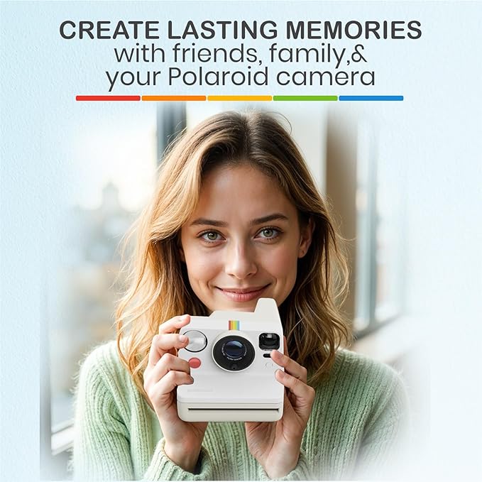 Polaroid Now Generation 3 I-Type Instant Camera (Pebble White) Bundle with Color I-Type Film (8 Exposures), Hard Protective Case and Wrist Strap