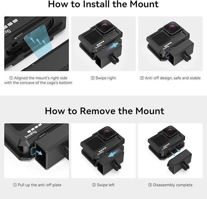 SmallRig Hero 13 / Hero12 / Hero11 / Hero 10 / Hero 9 Black Cage for GoPro, with 2 Cold Shoe Mount for GoPro Light Mod and Common Microphone, Led Video Light - 3083C