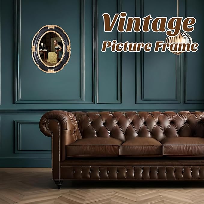 3 Pcs Black Vintage Picture Frame Set Antique Oval Picture Frames 4x6, 5x7 Inch Baroque Photo Ornate Frames with Glass Gift for Tabletop Hanging Wall Art Wedding Home(Vintage Style)
