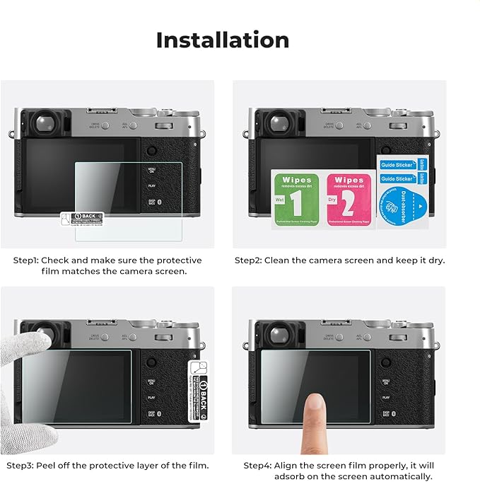 K&F CONCEPT 3 Pack Camera Screen Protector Compatible with Fujifilm X100VI X-E4 X100V, 0.3mm 9H Hardness Tempered Glass Cover Anti-Scratch Bubble-Free & Hot Shoe Cover