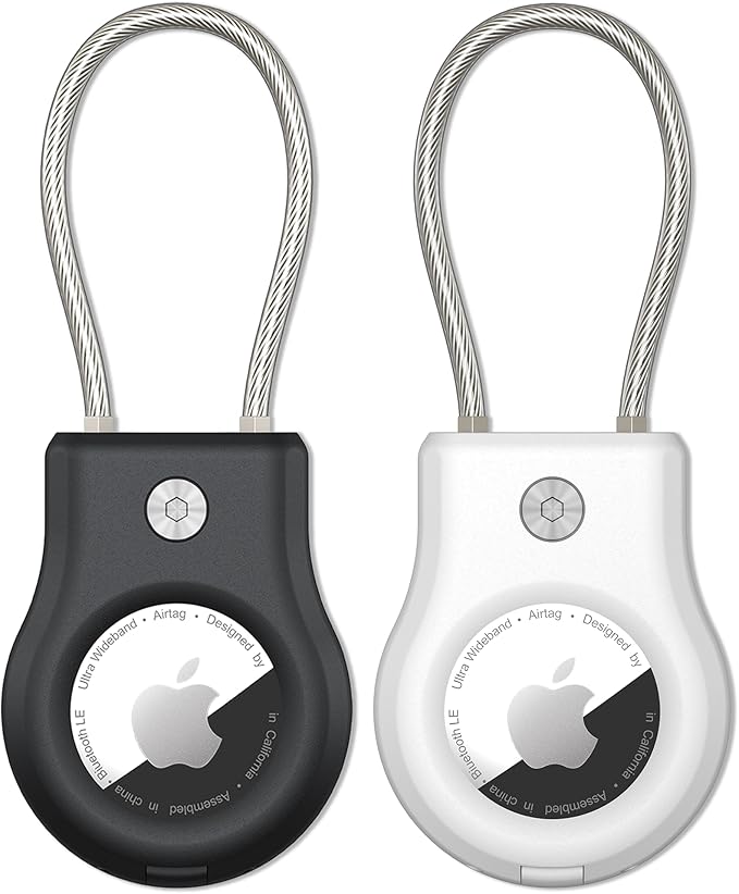 SCALLOP for Airtag (1st & 2nd Gen) Keychain Holder 2 Pack, Air Tag Lock Case Holders with Wire Cable, Sturdy Protection Airtag Key Chain, Compatible Apple Airtag for Key Ring,Keys, Luggage