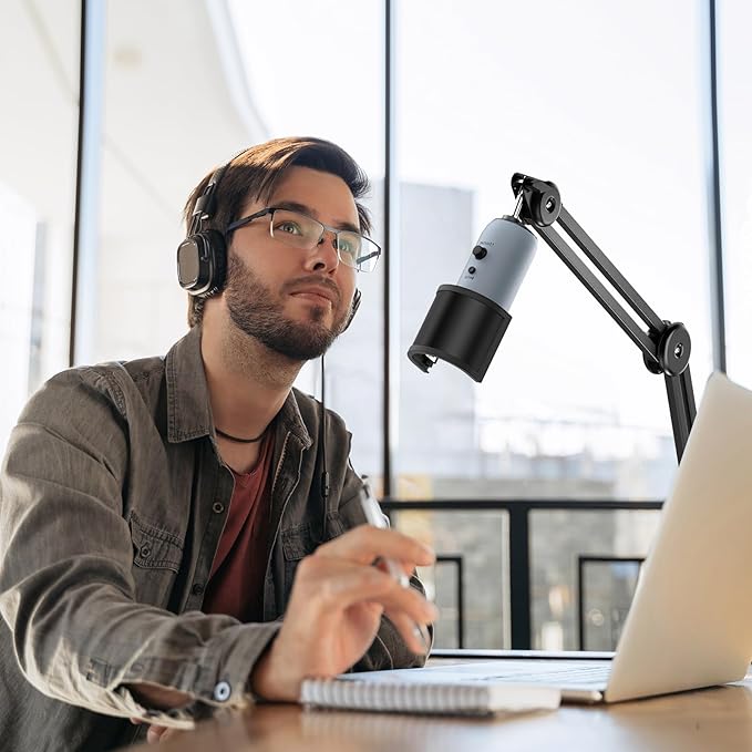 TONOR Microphone Boom Arm, Adjustable Microfono Stand Mic Arm with Extra-large Pop Filter, 3/8’’ and 5/8’’ Screwadapter, Equipment for Podcast, Recording, Streaming, 40cm+40cm, T40