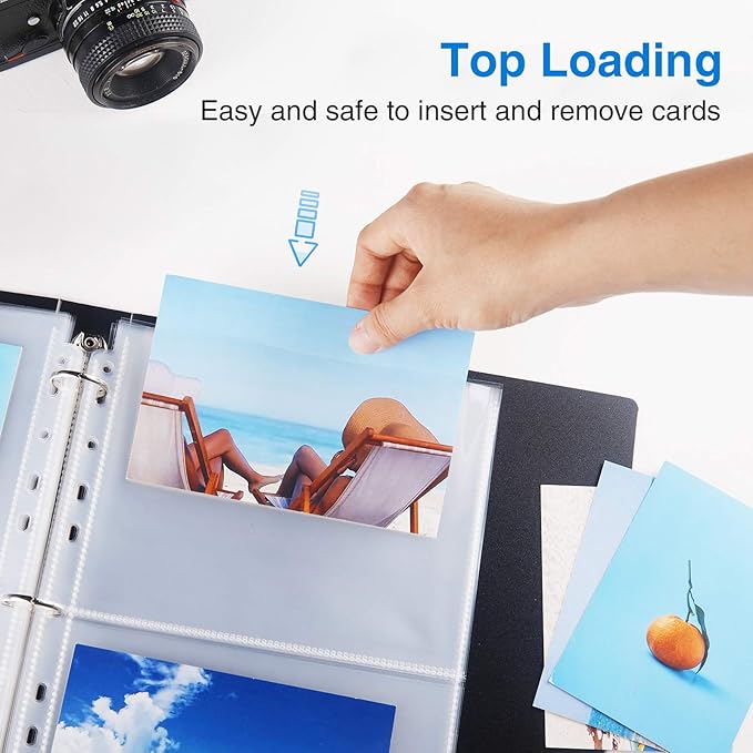 Sooez 60 Pack Heavy Duty Photos or Postcards Page Protectors, Plastic Clear Photo Holder Sleeves for 3 Ring Binder, Two 5'' x 7'' Pockets Per Page, Load from Top Perfect for Checking & Organizing