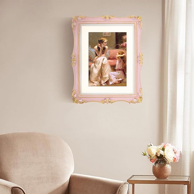 SIMON'S SHOP 11x14 Picture Frame Matted to 8x10, Vintage Poster Frames for Gallery Wall Display, Pink Photo Frames 11x14 with Mat, Antique Home Décor