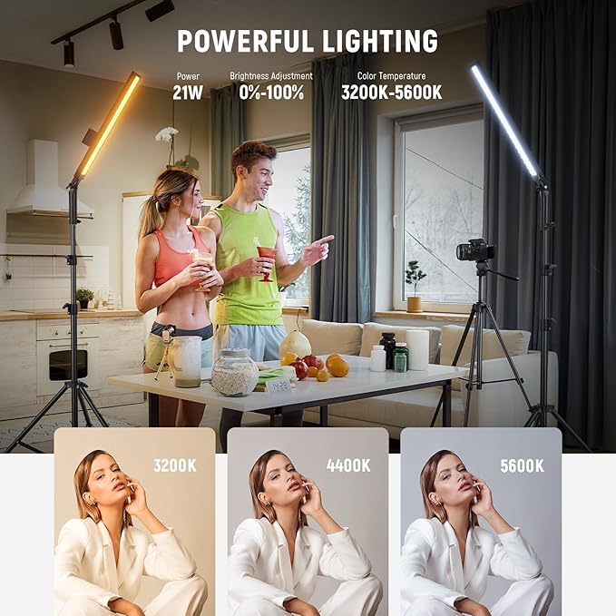 NEEWER Upgraded LED Video Light Stick & 2.4G Remote Kit, 2 Pack Handheld Dimmable 3200K~5600K CRI97+ Video Lighting with Stands/Filters/Bag for YouTube Video Recording Photography Gaming, BH20B Black