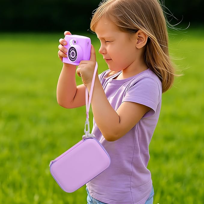 Kids Instant Print Camera Case for ESOXOFFORE Digital Video Cameras with 3 Rolls Paper Refill, Toddler Film Camera Storage Holder Bag with Mesh Pocket for Thermal Paper Accessories (Box Only)- Purple