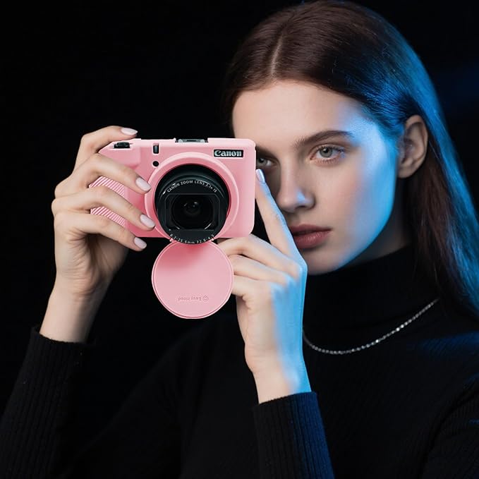 EASY HOOD V1 Case, Silicone Camera Cover with Removable Lens Cover, Soft Protector Lightweight Carrying Body Skin for Canon PowerShot V1 Digital Camera - Pink