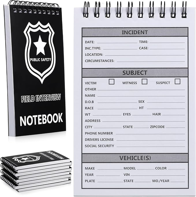 Teling 8 Packs Public Safety Police Field Interview Notebook Report Notepad for Law Enforcement Officer Gifts Ticket Book Notebook Cop Interview Equipment Accessories, 70 Sheets/ 140 Pages