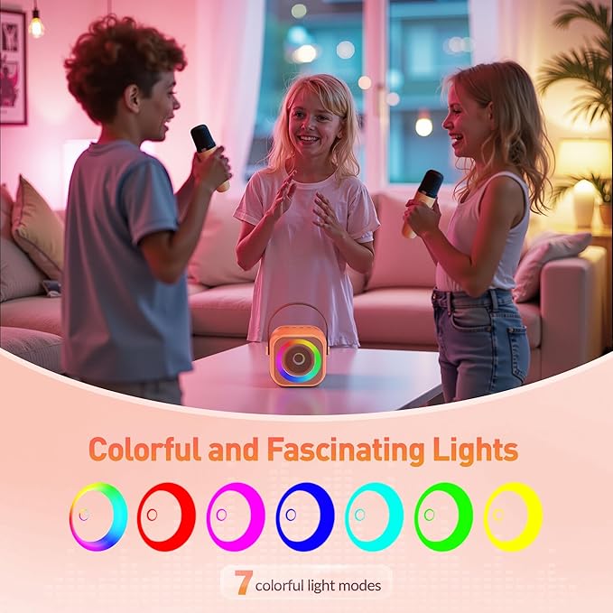 Karaoke Machine for Kids Adults: Mini Portable Karaoke Machine with 2 Wireless Microphones and Lights, Christmas Birthday Gifts for Girls Boys Family Home Party(Orange)