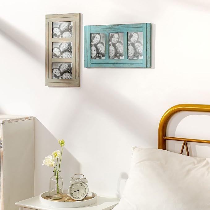 RiteSune Distressed 4x6 Picture Frame, 3 Photo Frames Collage Picture Frames for Wall Rustic Home Decor, Present for Birthday, Anniversary