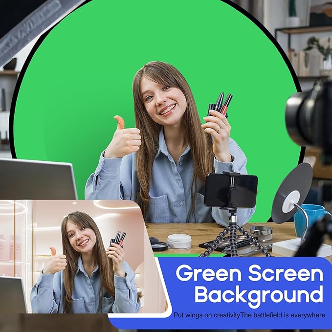 Portable Blue Green Screen Chair, 57 in Greenscreen Backdrop with Stand 2-in-1Double Sided Foldable Green Background, for Video Chats and Meetings, Photography, Photo Zoom, Streaming Games