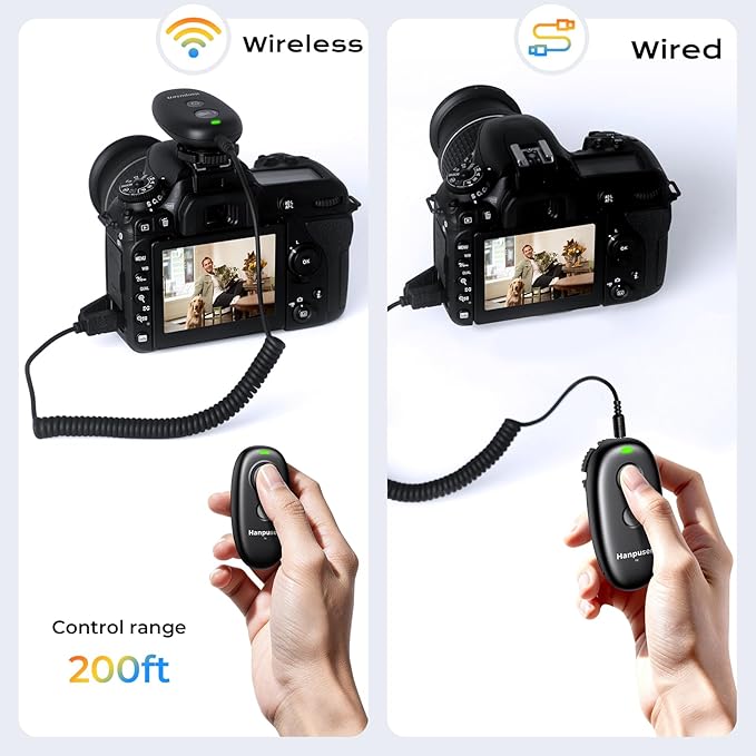 Rechargeable Wireless Camera Remote Control for Nikon P950,Z6 II, D6, D780, D750, Z5, Z7, Z7 II, Z9, Z8, Z6 III, P1100, P1000, Z7, Z6, D850, D5600, D7500,D800, Upgrade Hanpusen Shutter Release