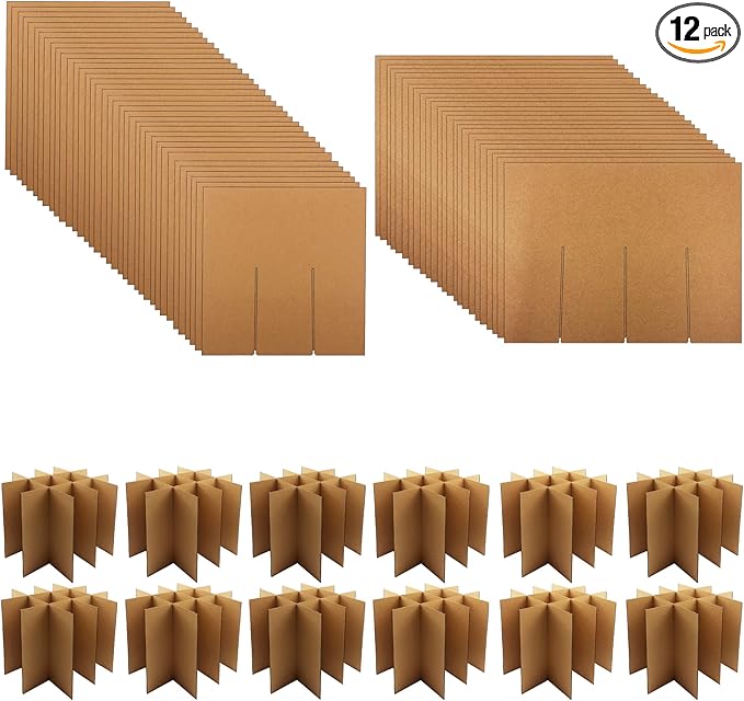12 Set Glass Dividers Kits for 16 x 12 x 12 Inch Moving Boxes - Fits Glass Inserts - Wine Glassware & Dish Packing