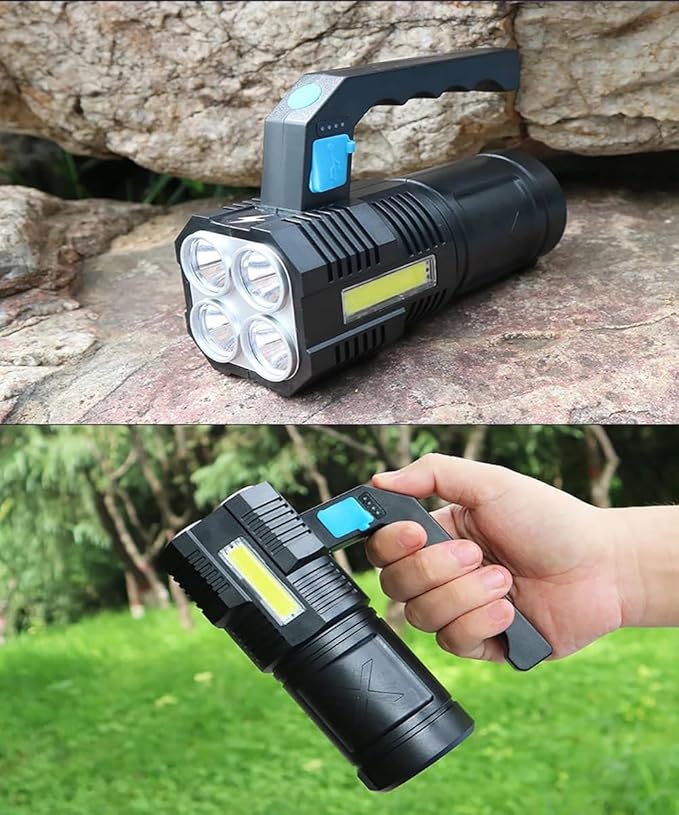 Flashlight Rechargeable USB High Lumens-Camping Flashlight with 4 Powerful LED Beads Handheld Flashlight for Home 4 Modes Waterproof for Outdoor Fishing Hiking Emergency