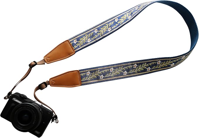 Original Design Personalized Adjustable Camera Strap Vintage Blue Jasmine, Fit for Canon Nikon Sony Olympus Interchangeable Lens Digital Camera/DSLR etc.
