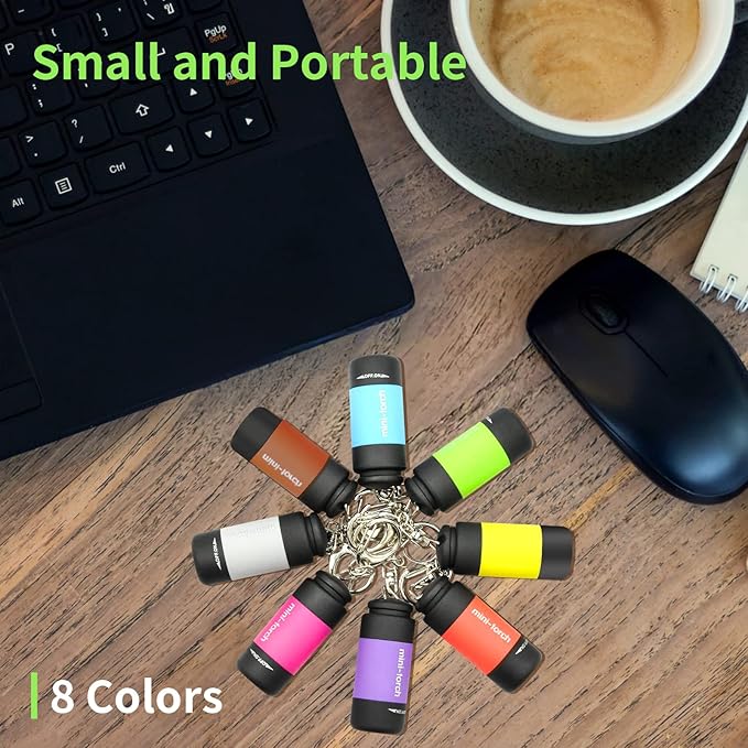 UCEC Mini Keychain Flashlight, Travel Flashlight USB Torch Rechargeable Colorful LED Flashlight High-Powered Pocket Keychain Flashlights, Gift for Kids, 8 Pack