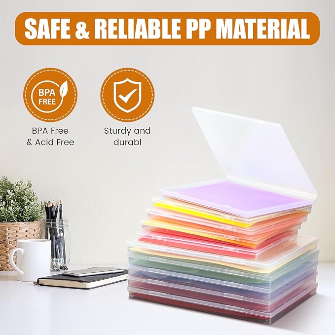 Leinuosen 10 Pack Photo Storage Box Set 5 Pcs 8 x10 and 5 Pcs 5 x7 Plastic Photo Organizer with Snap Tight Latch Large Picture Container for Postcard Scrapbook Paper Crafts Office Document Supplies