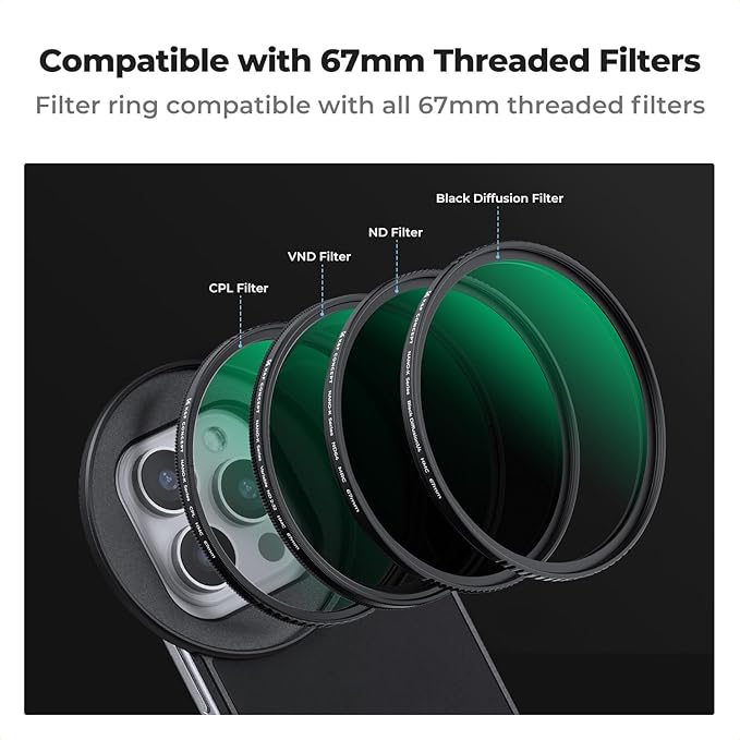 K&F CONCEPT 6.1 inch Magnetic Lens Filter Mount Adapter with 67mm CPL Filter for iPhone, Compatible with 17/16/15/14/13/12, 16/15/14/13/12 Pro
