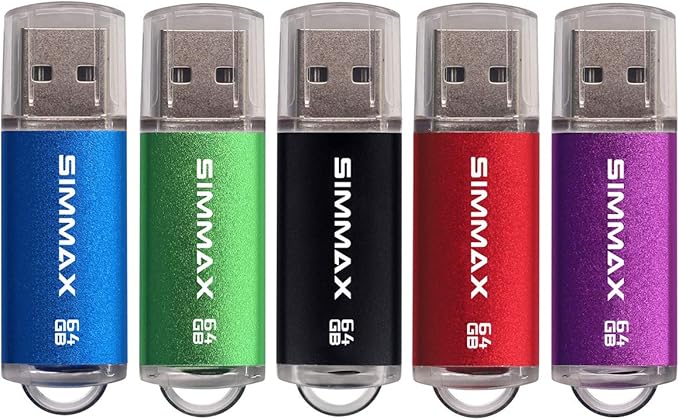Flash Drive 5 Pack 64GB USB 2.0 Flash Drives Thumb Drive Memory Stick Pen Drive with Led Indicator (Blue Green Black Red Purple)