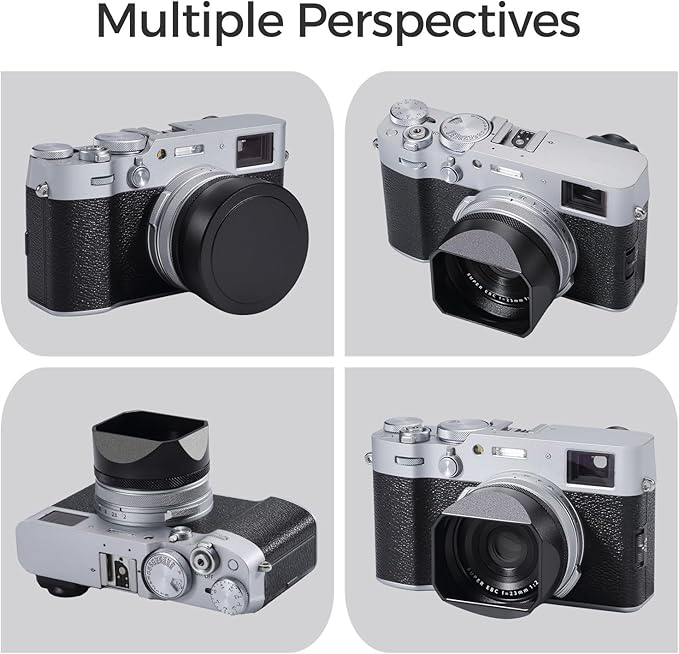 Metal Square Lens Hood (with Cover) with 49mm UV Filter Adapter Ring Compatible with for Fujifilm X100V/X100VI (Aluminum Alloy-Black)