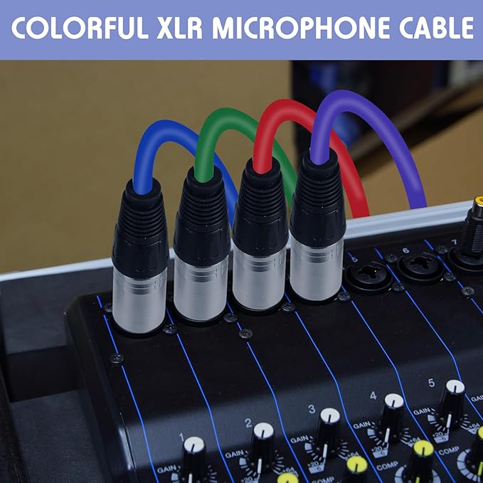 6 Pack 25 ft Bright XLR Cables 3 Pins Balanced XLR Microphone Cable to Male to Female Mic Cable for Microphone, Mixer, Recording Studio, Podcast