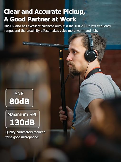 SYNCO D2 XLR Shotgun Microphone, Hypercardioid Condenser Mic for Camcorder, DSLR, Audio & Video Recording, Professional Directional Mic with XLR Output