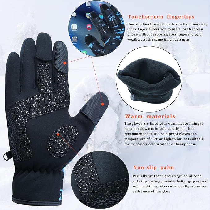 Drasry Neoprene Fishing Gloves Touchscreen 3 Cut Fingers Warm Cold Weather Suitable for Men and Women Ice Fishing Fly Fishing Photography Motorcycle Running Shooting