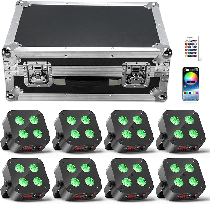 Mini Rechargeable Par Lights with Charging Case, 4 * 18W RGBWA UV 6 in 1 Battery Powered Upights, APP & Wireless DMX Control Stage Lights, Uplighting for Festival Party Wedding